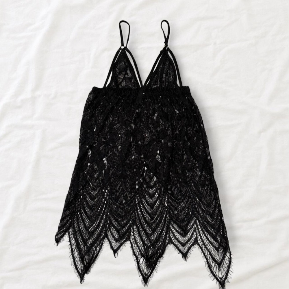 Black Sheer Floral Lace Babydoll Mini Slip Dress Whimsygoth Romantic Goth
